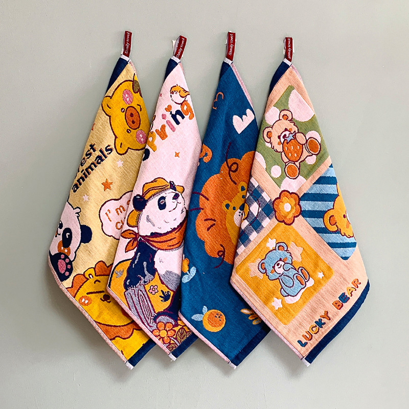 New foreign trade gauze towel three layer gauze square towel cotton kindergarten children square towel wholesale Korea square towel