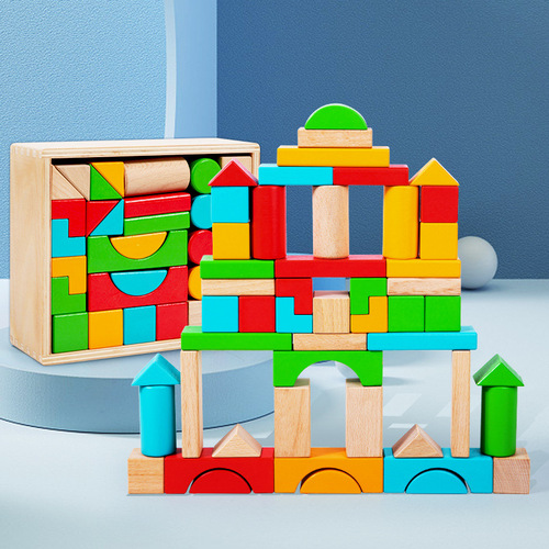 Colorful beech wood shape cognitive building blocks puzzle puzzle board early education educational wooden children's castle building Jenga toy