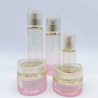 120~40ml竖纹渐变玻璃瓶乳液爽肤水护肤品瓶50~30g膏霜瓶现货批发