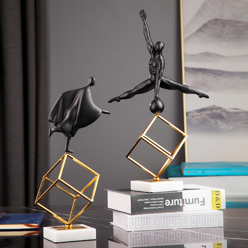 Nordic sculpture resin decorative shelf for study room office desk TV stand metal gymnastic small black people craft decoration