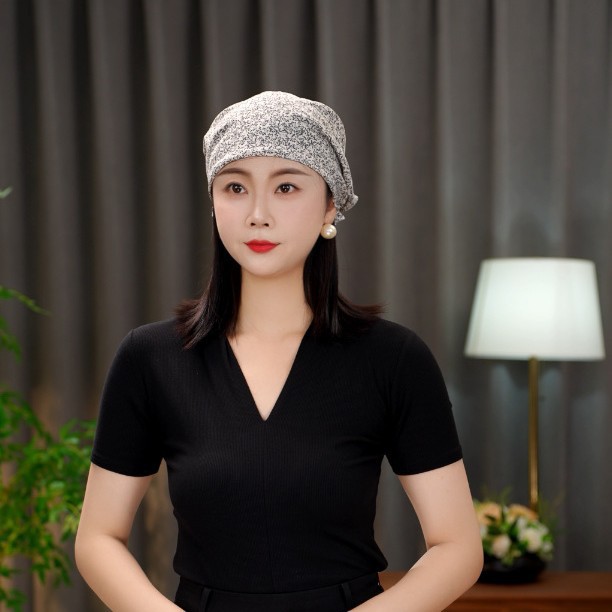 Spring and Summer Floral Ribbon Headscarf Hat for Women to Cover White Hair, Breathable Head Wrap, Vintage Versatile Silk Scarf