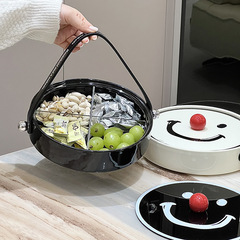 Creative Instagram-style smiling fruit bowl with handle, minimalist and fashionable candy tray, compartmentalized design snack and dried fruit box, wholesale