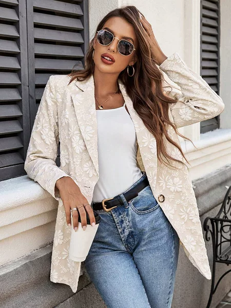European and American Cross-Border Amazon 2026 Autumn and Winter New Jacquard Single-Button Slim-Fit Elegant Commuter Workplace Blazer for Women