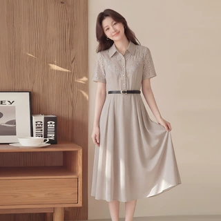 2026夏季女装收腰短袖百搭中长款连衣裙 GT2681连衣裙女夏高级感