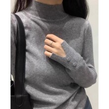 羊毛灰色半高领修身长袖针织衫上衣女冬季感内搭软糯打底毛衣