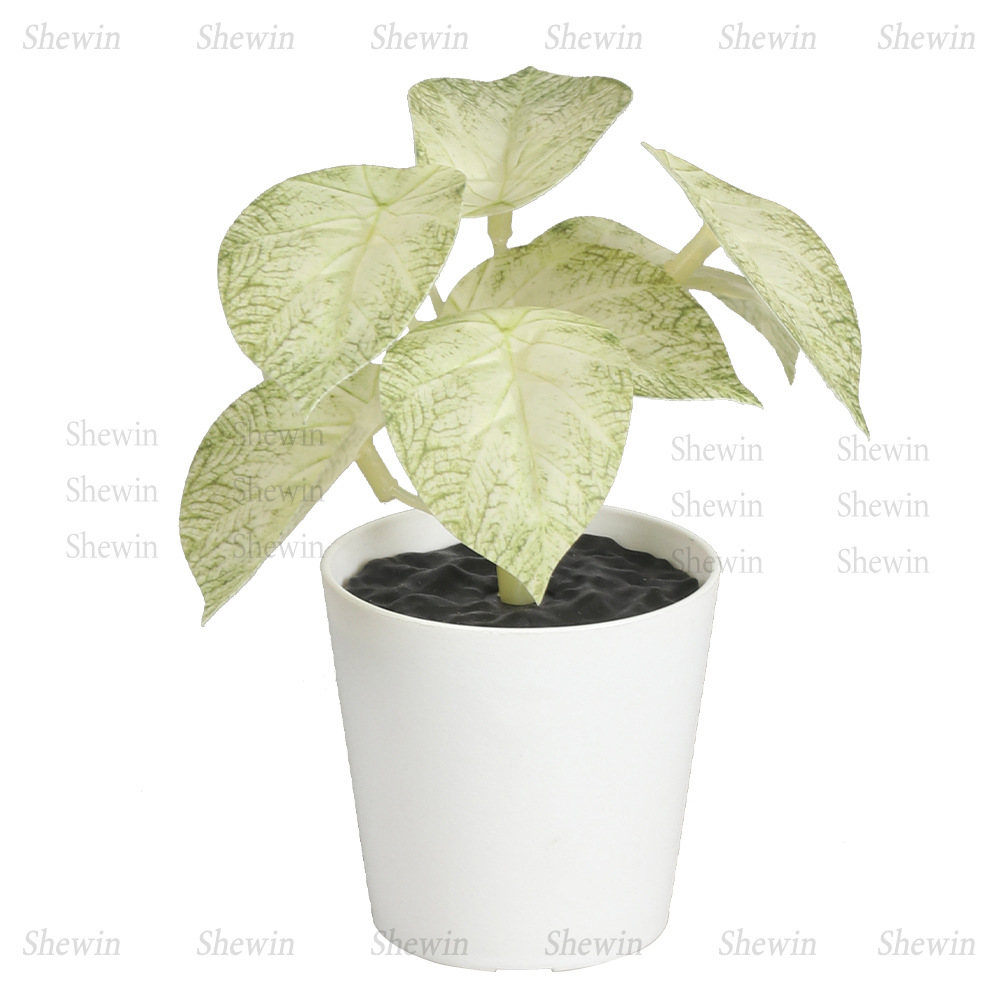 Inventario de una sola hoja verde de plástico bonsai amazon decoración de mesa de maceta pequeña decoración fabricante de comercio exterior image 6