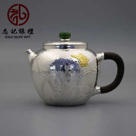 纯银999小茶壶家居银壶茶具手工雅致蝶恋花过滤茶漏壶嘴精品