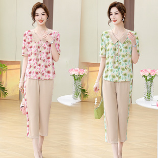 Middle-Aged Mother Spring Casual Suit Autum 2025 New Middle-Aged and Elderly Women Spring and Autum Casual Two-Piece Printed Set