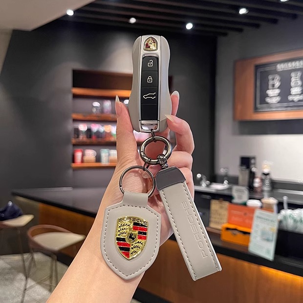 Genuine Leather Key Case for Porsche Cayenne Macan 911 Panamera 718 Taycan