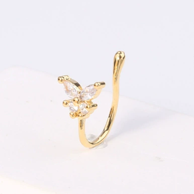 Fashionable nose piercing, diamond stone inlay, nose clip, European style