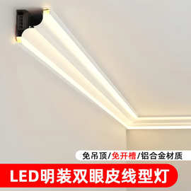双眼皮明装一体线型灯铝型槽客厅天花顶角线条灯免吊顶铝合金灯槽