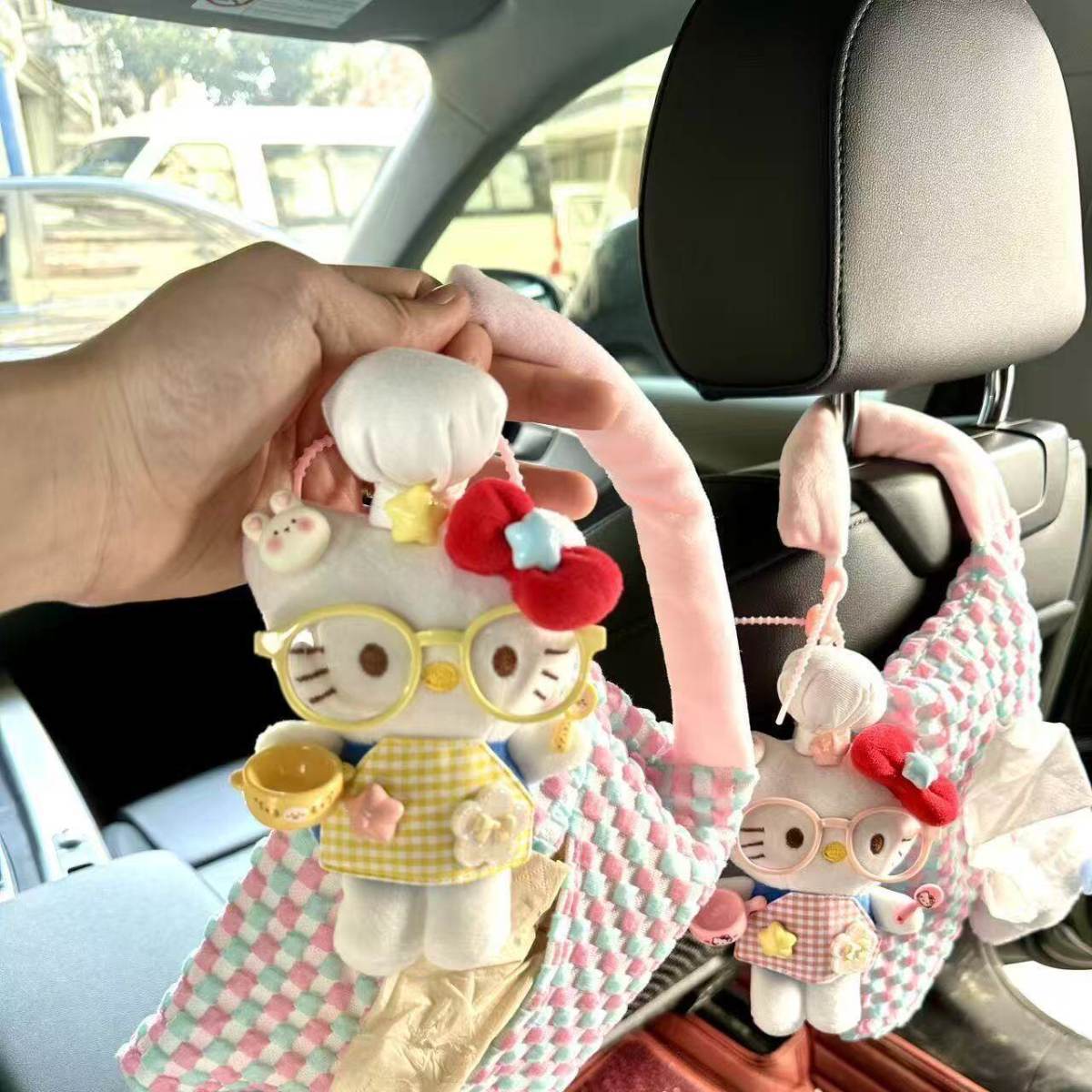 Hellokitty Creative Car Tissue Box, Cute and High-End Car Tissue Holder, Storage Hanging Bag Decoration