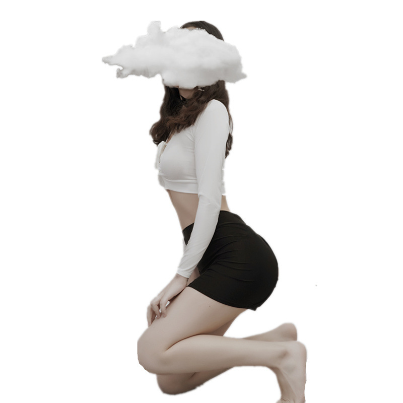 Lencería sexy Secretario traje uniforme tentación seda de la leche Falda corta coqueta rayas en el pecho fugas entrega directa fábrica