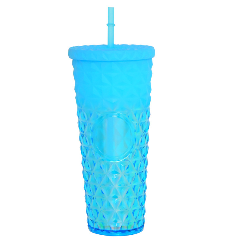 プラスチックカップ新型二重クリエイティブグラデーションマーメイドテールストローカップドリアンカップメッキカラースパンコールカップ|undefined