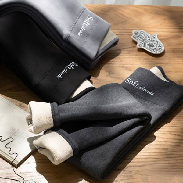 Polainas de Cachemira de las mujeres de otoño e invierno forrada de lana engrosada desgaste exterior de cintura alta pantalones ajustados pantalones grises de invierno cálido pantalones de algodón