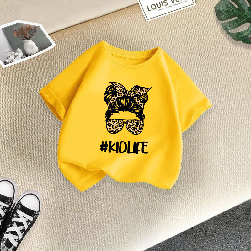 Ropa para niños transfronterizos 2024 verano nuevas camisetas de manga corta para niños y niñas tops de cuello redondo de moda bebé de media manga de algodón