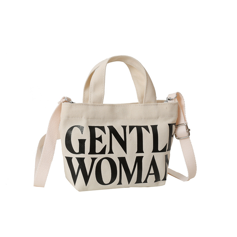 thumbnail image 1 of GentleWoman doble cara letras impresas mini lienzo bolsas de las mujeres nuevas cien hombro crossbody bolsa, 1 of 6