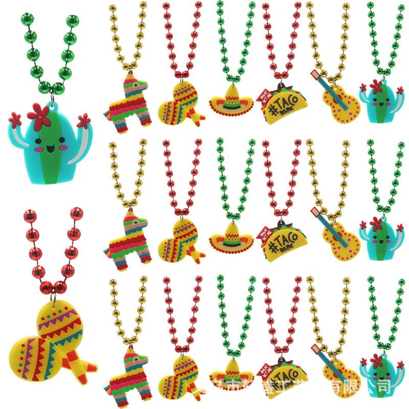 Cross-Border Popular Mexican Necklace May 5Th Carnival Party Plastic Electroplated Bead Chain Ready for Sale