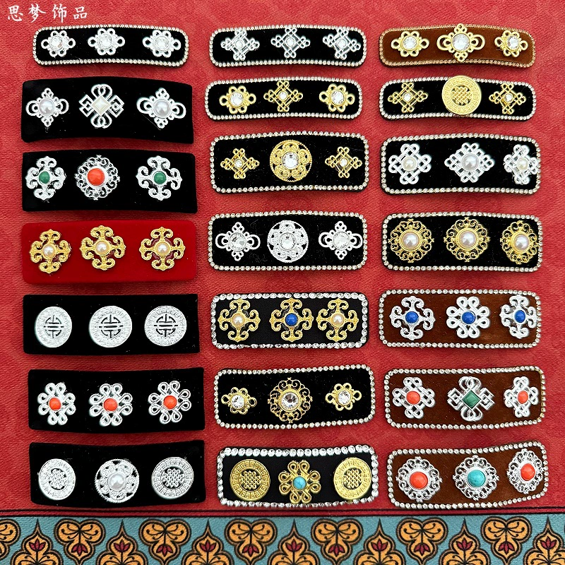 Набор оригинальных заколок в монгольском этническом стиле, бархатные аксессуары для волос ручной работы, винтажные заколки с камнями, новые заколки в китайском стиле для ханьфу.