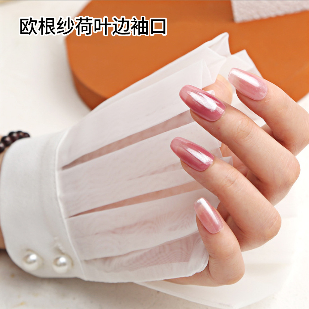 Arte del clavo falso manguito de tiro apoyos organza con volantes princesa manga boca doble fila botón diseño tamaño ajustable