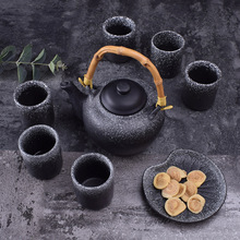 日式陶瓷功夫茶壶餐厅喝茶杯单壶复古创意竹柄手提茶具泡茶壶商用