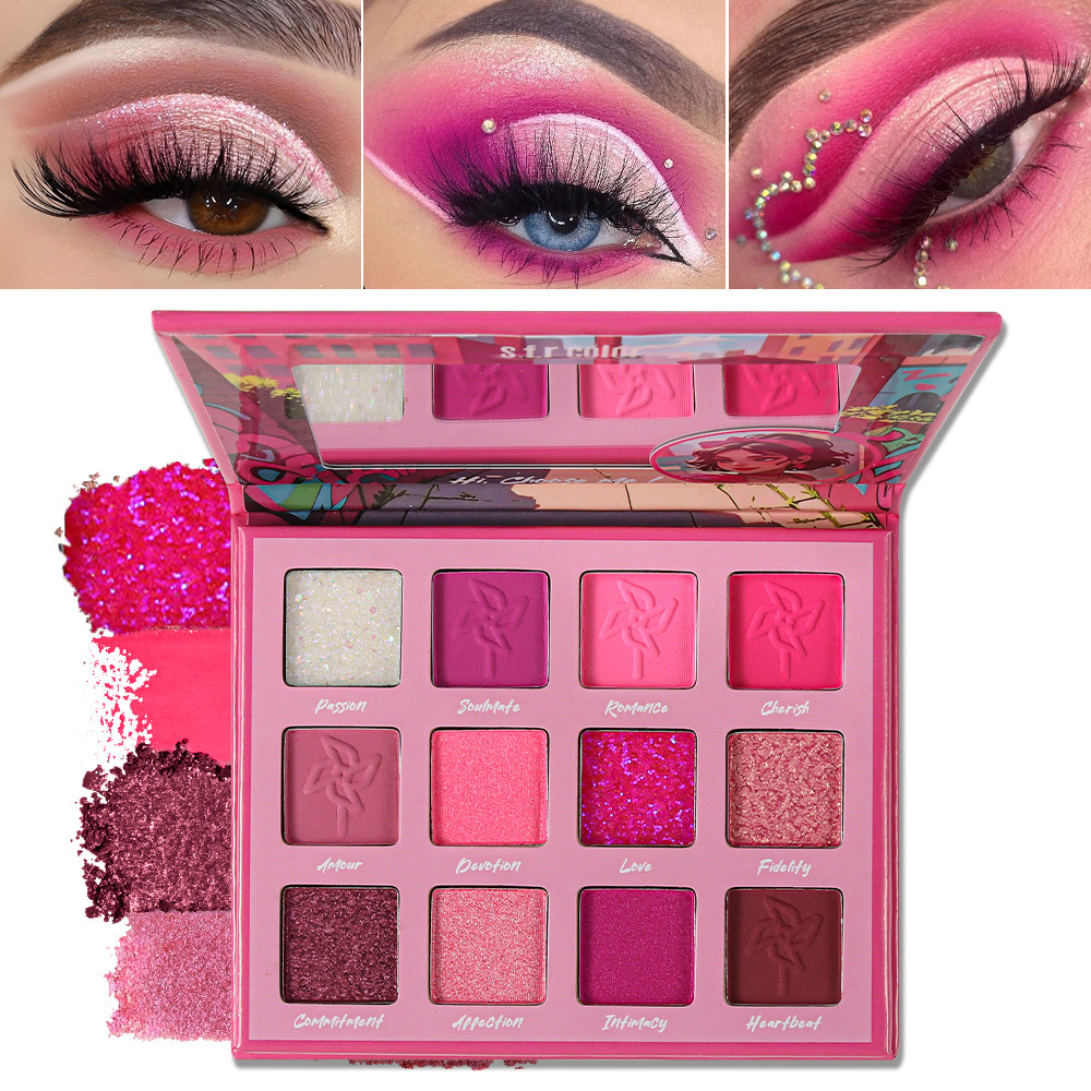s.f.r color transfronterizo especializado para la saturación de alta perla mate rosa de 12 colores de sombra de ojos maquillaje al por mayor