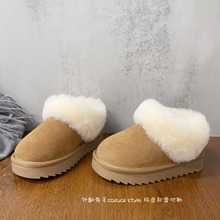 鞋口外翻兔毛装饰纯色款保暖加厚雪地靴2025年冬款男女童大棉靴批