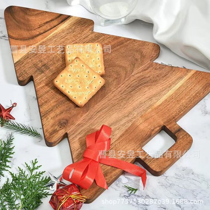 批发木质圣诞树形托盘厨房带手柄实木切菜板家具装饰奶酪芝士板