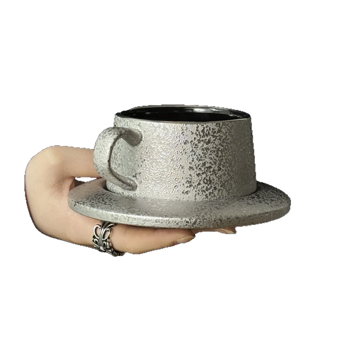 Nordic ins viento ligero de cerámica de lujo de alto nivel negro brillante mate taza de café set plato taza de té de la tarde taza de latte