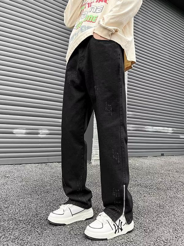 American high street vibe fashion brand ripped jeans men's autumn loose oversize design sense men's pants