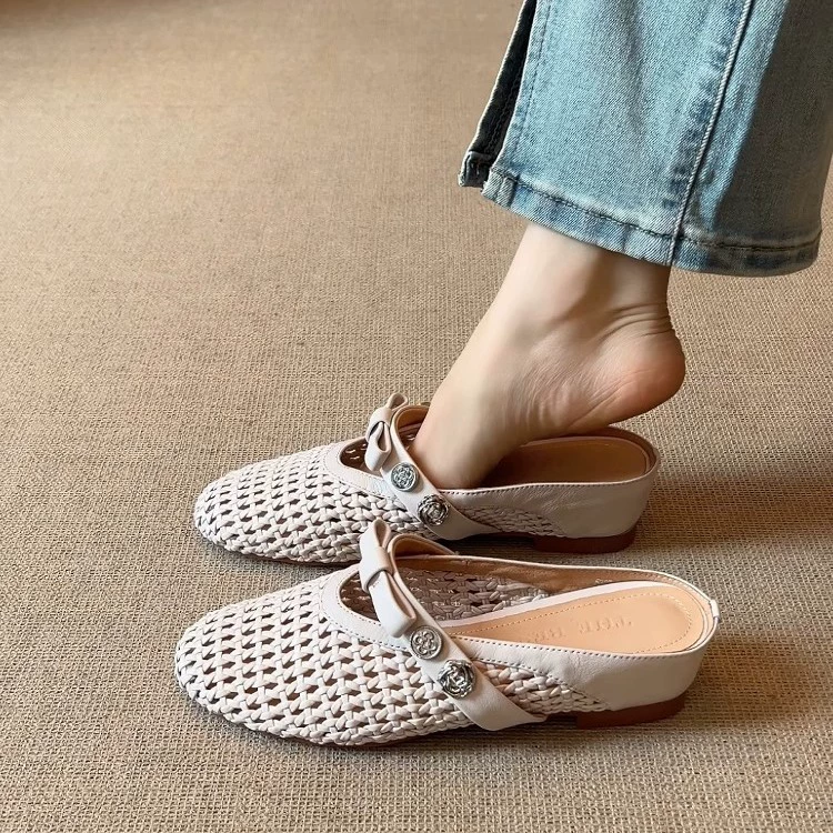Полая рыболовная сеть с крючком с одной полосой Mary Jen обувь женские 2025 новые круглые плоские балетные туфли