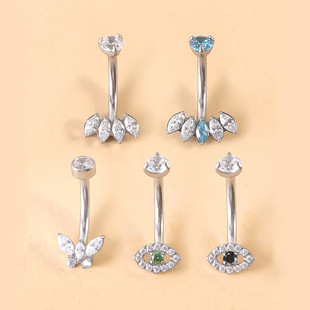Fashion new jewelry G23 titanium belly button ring fan-shaped belly button nail internal thread three-claw zircon curved rod belly button jewelry
