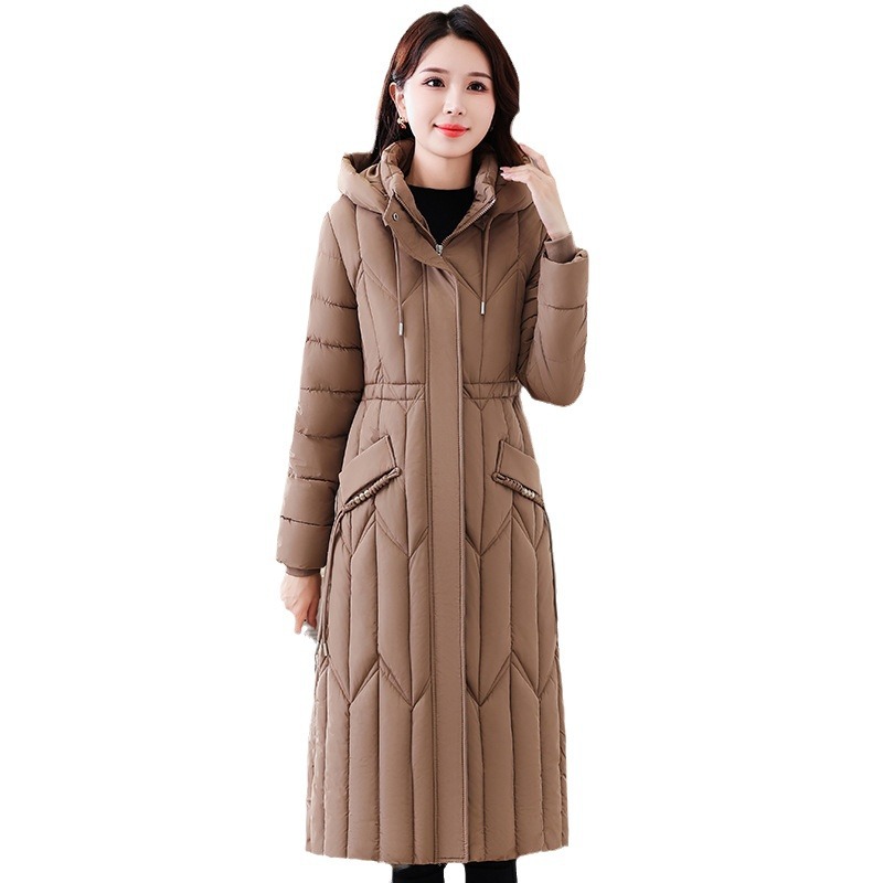 Invierno sobre la rodilla ropa de algodón para mujeres nuevo suelto largo delgado chaqueta de algodón de gran tamaño de moda gruesa chaqueta de algodón
