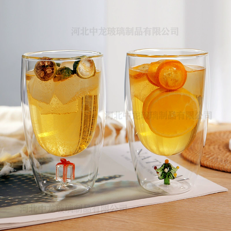 Новая рождественская двухслойная стеклянная креативная высокая боросиликатная утолщенная прозрачная стеклянная универсальная чашка для молока и кофе