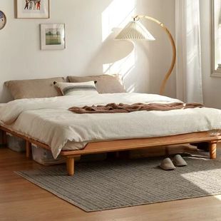 North American Cherry Wood Double Bed Black Walnut Small Apartment Bedroom Modern Simple Light Luxury Non-bedside Double Bed