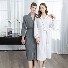 春秋季日式浴袍女长款情侣薄款华夫格吸水浴衣涤棉华夫格浴袍睡袍
