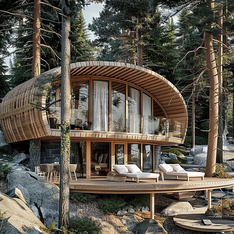 Casa de madera de modelado móvil al aire libre Bosque idílico Villa de lujo de vacaciones punto escénico de tarjetas de perforación en línea característica casa de madera