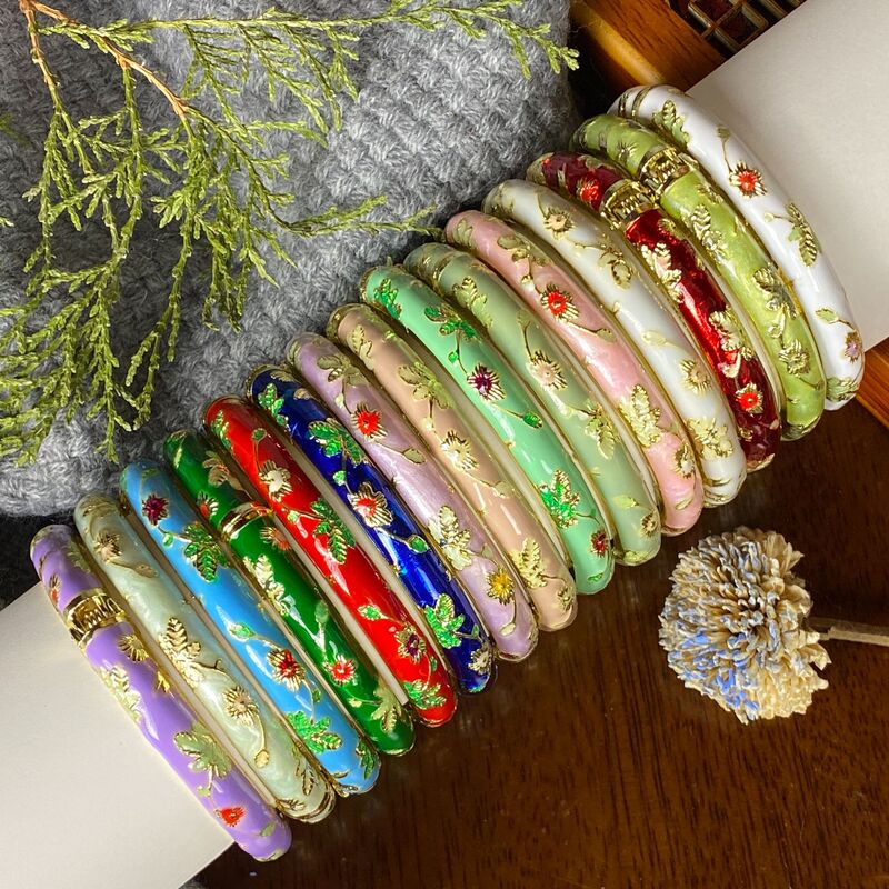 Chinese Landscape Thai Blue Bracelet Forbidden City Retro Bracelet Enamel Fine Floral Bracelet Travel Souvenir