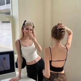 辣妹带胸垫露背吊带小背心女夏季性感美背内搭设计感短款上衣外穿