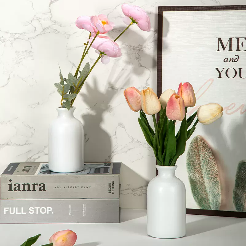 仿陶瓷塑料花瓶桌面摆件复古花器禅意小号插花家居饰品中式水培