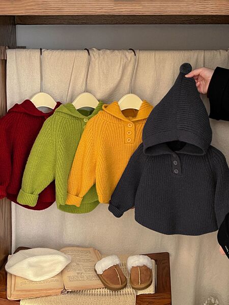 Children's demi-season keep warm woolen sweater for boys with hood…