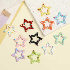 手绘彩色点点五角星开口弹簧扣烤漆糖果色钥匙扣连接环饰品配件