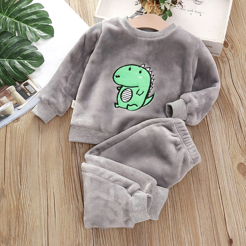 Boys' Baby Home Clothes suit Boys' New Baby Children's Clothing Girls' Autumn and Winter Flannel Pajamas Two-piece Set
