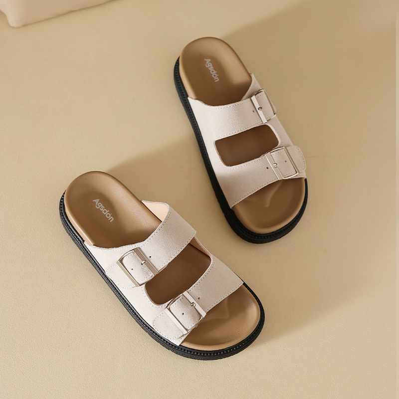 August Lion Denburken zapatillas mujer 2025 verano nuevo estilo exterior sandalias planas de fondo grueso sandalias de moda de playa