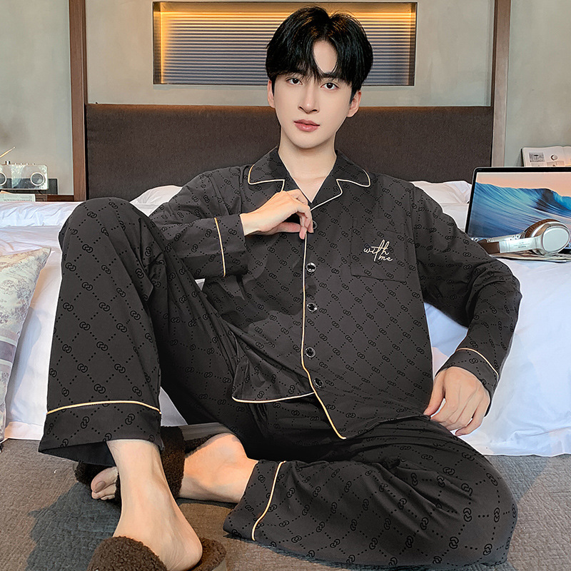 New Pure Cotton Pajamas Men's Spring and Autumn Long Sleeve Simple Men's Autumn and Winter Thin plus size suit Home Clothes