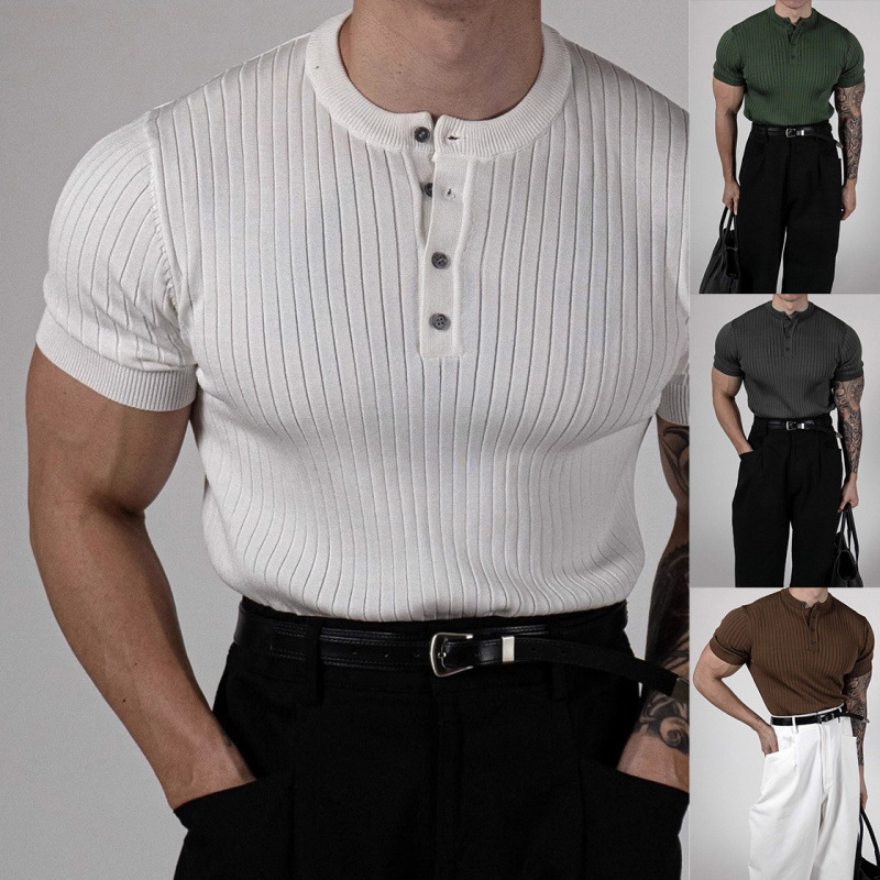 Muscle Shark Knitwear Lapel Short Sleeve Men's Solid Color Versatile Stallone Tulsa Outfit Muscle Shark Knitwear Lapel Short Sleeve Men's Solid Color Versatile Stallone Tulsa Outfit