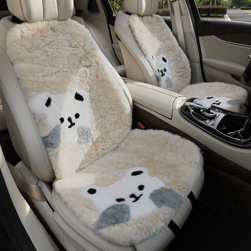 Qìchē Winter Warm Plush Car Seat Cushion Wool Thickened Set (Wool pad) - xy-happy-bear-black