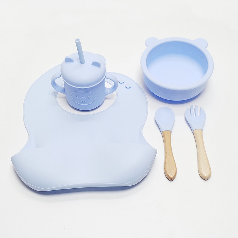 ベビーミールプレートシリコン吸盤オールインワン幼児食事トレーニングシリコン食器セット食事フォークとスプーンセット|undefined