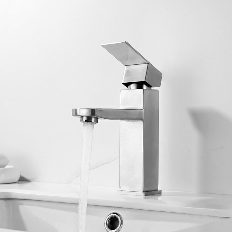 Black stainless steel brushed cold and hot water faucet single hole sink square washbasin countertop basin hand basin home use faucet