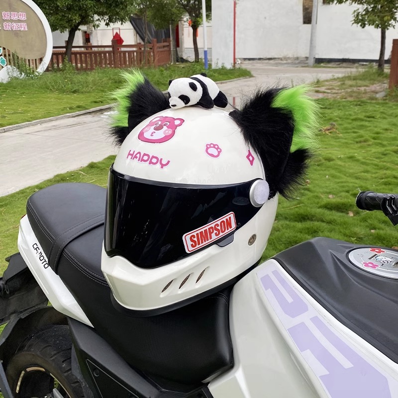Oversized Black Green Fox Ear Helmet Decoration Plush Motorcycle Helmet Accessory